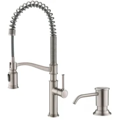 Commercial Style Pull-Down Kitchen Faucet with Deck Plate and Soap Dispenser in Spot Free Stainless Steel