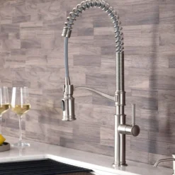 Commercial Style Pull-Down Kitchen Faucet with Deck Plate and Soap Dispenser in Spot Free Stainless Steel