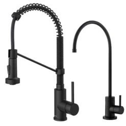 Commercial Style Pull-Down Kitchen Faucet and Water Filter Faucet Combo in Matte Black