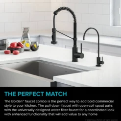 Commercial Style Pull-Down Kitchen Faucet and Water Filter Faucet Combo in Matte Black