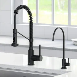 Commercial Style Pull-Down Kitchen Faucet and Water Filter Faucet Combo in Matte Black