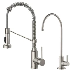 Commercial Style Pull-Down Kitchen Faucet and Water Filter Faucet Combo in Spot Free Stainless Steel