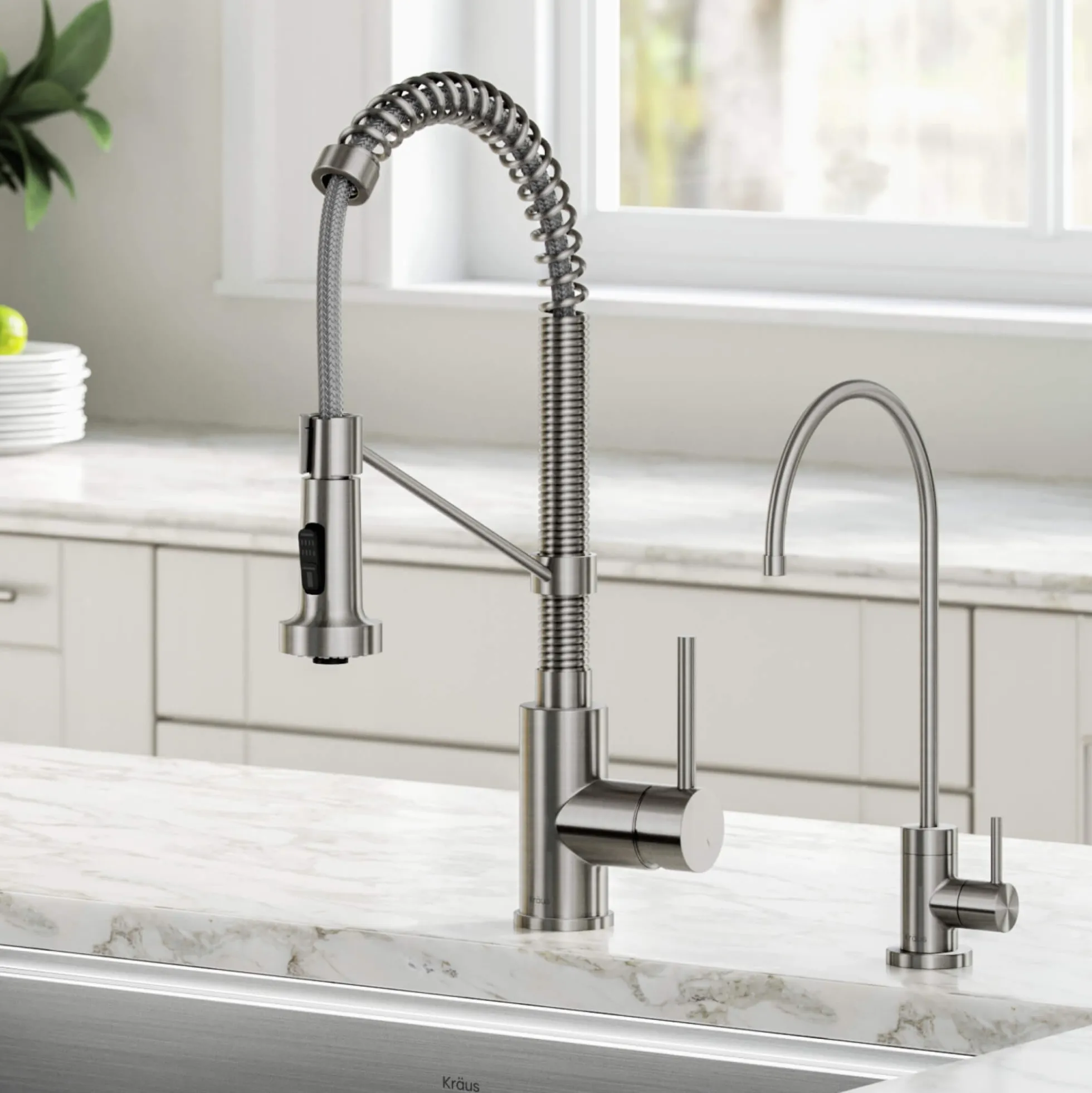 Commercial Style Pull-Down Kitchen Faucet and Water Filter Faucet Combo in Spot Free Stainless Steel