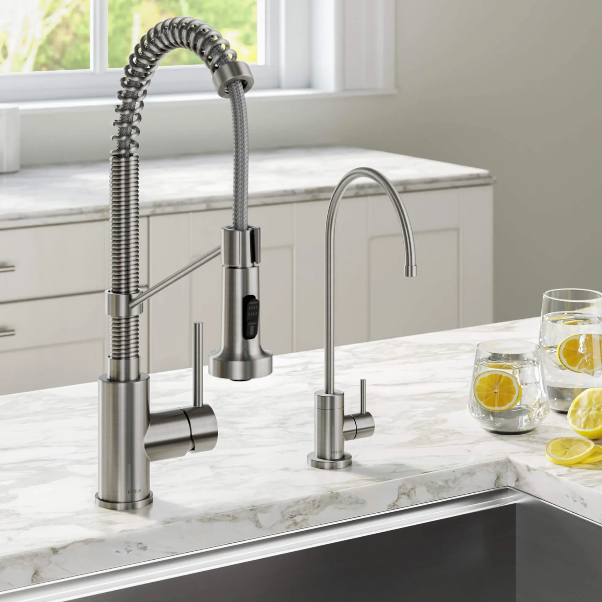 Commercial Style Pull-Down Kitchen Faucet and Water Filter Faucet Combo in Spot Free Stainless Steel