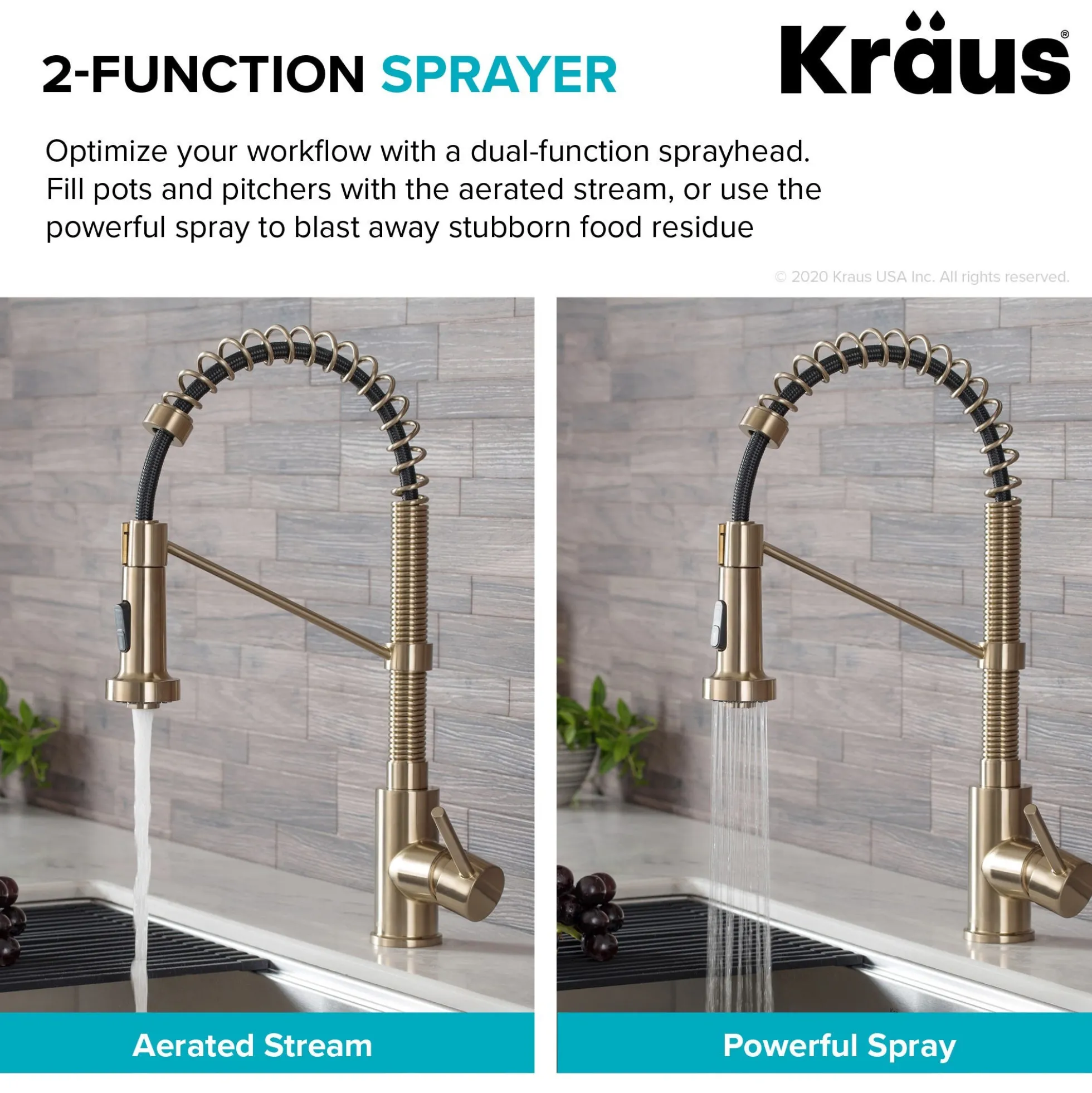 Commercial Style Pull-Down Kitchen Faucet and Water Filter Faucet Combo in Spot Free Antique Champagne Bronze