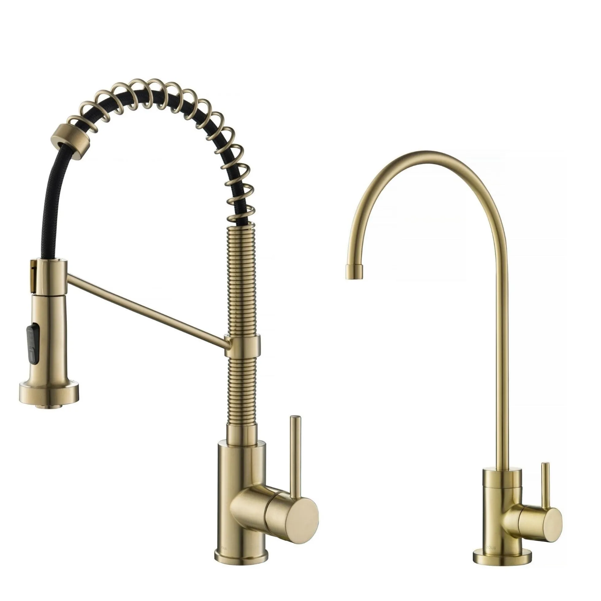 Commercial Style Pull-Down Kitchen Faucet and Water Filter Faucet Combo in Spot Free Antique Champagne Bronze
