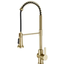 Commercial Style Pull-Down Single Handle Kitchen Faucet in Spot Free Antique Champagne Bronze