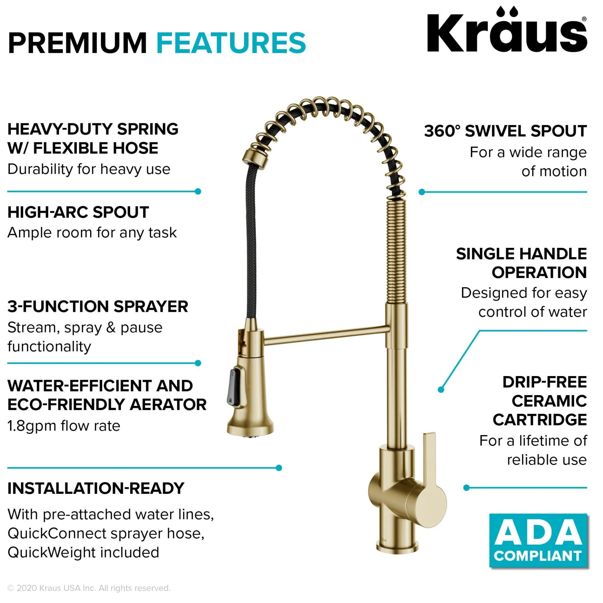 Commercial Style Pull-Down Single Handle Kitchen Faucet in Spot Free Antique Champagne Bronze