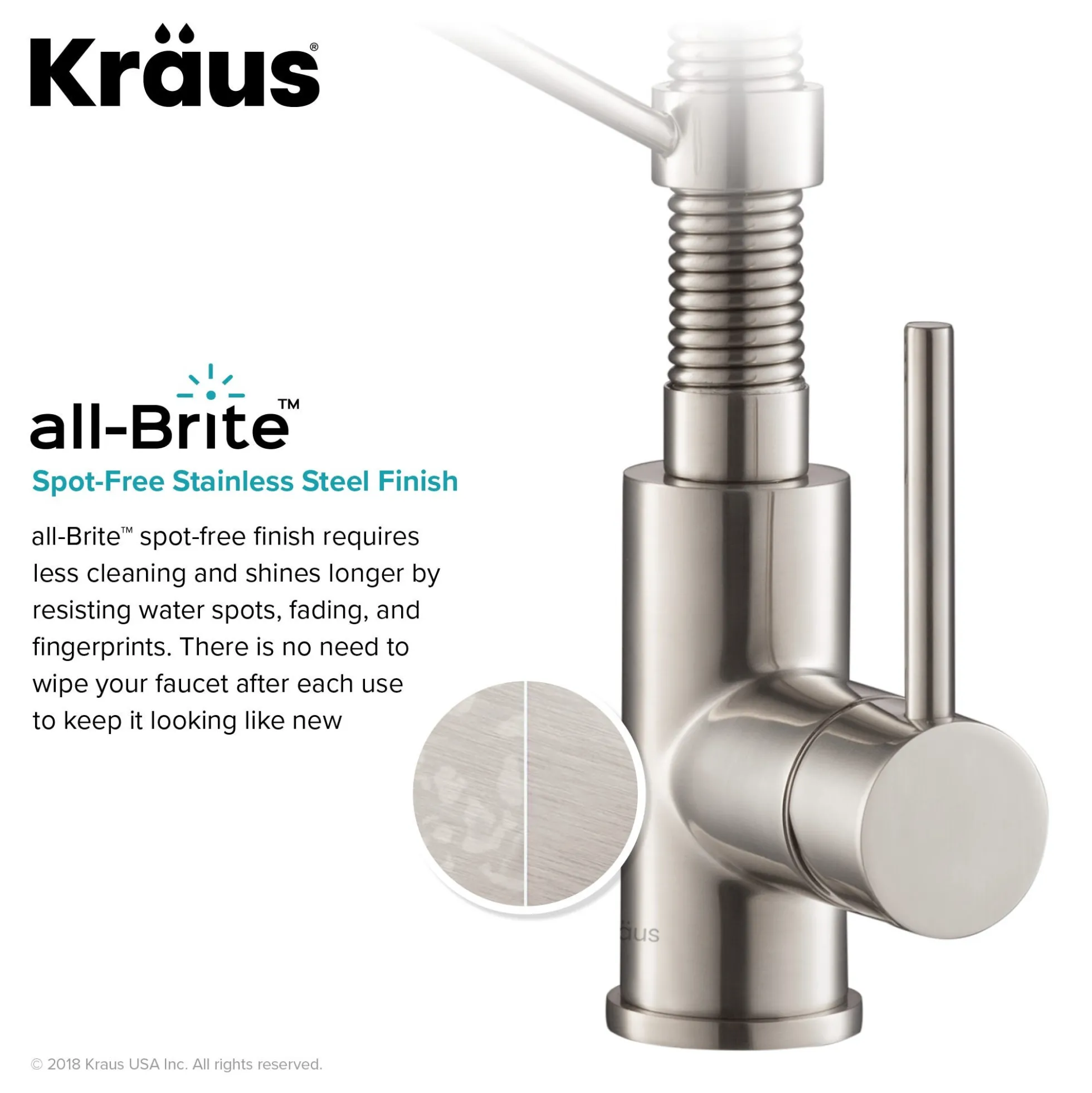 Commercial Style Pull-Down Single Handle 18" Kitchen Faucet in Spot Free Stainless Steel with Air Gap