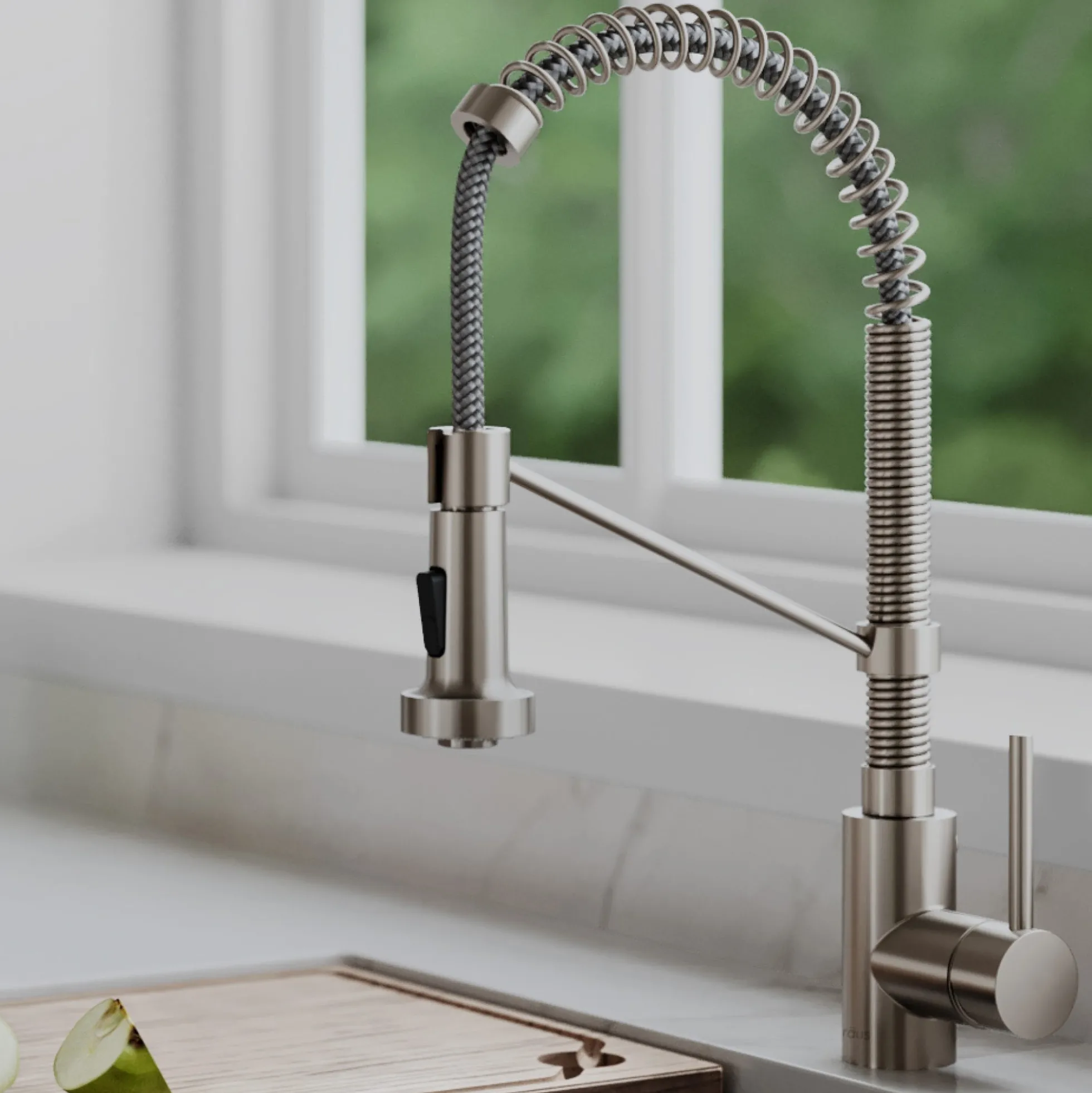 Commercial Style Pull-Down Single Handle 18" Kitchen Faucet in Spot Free Stainless Steel with Air Gap