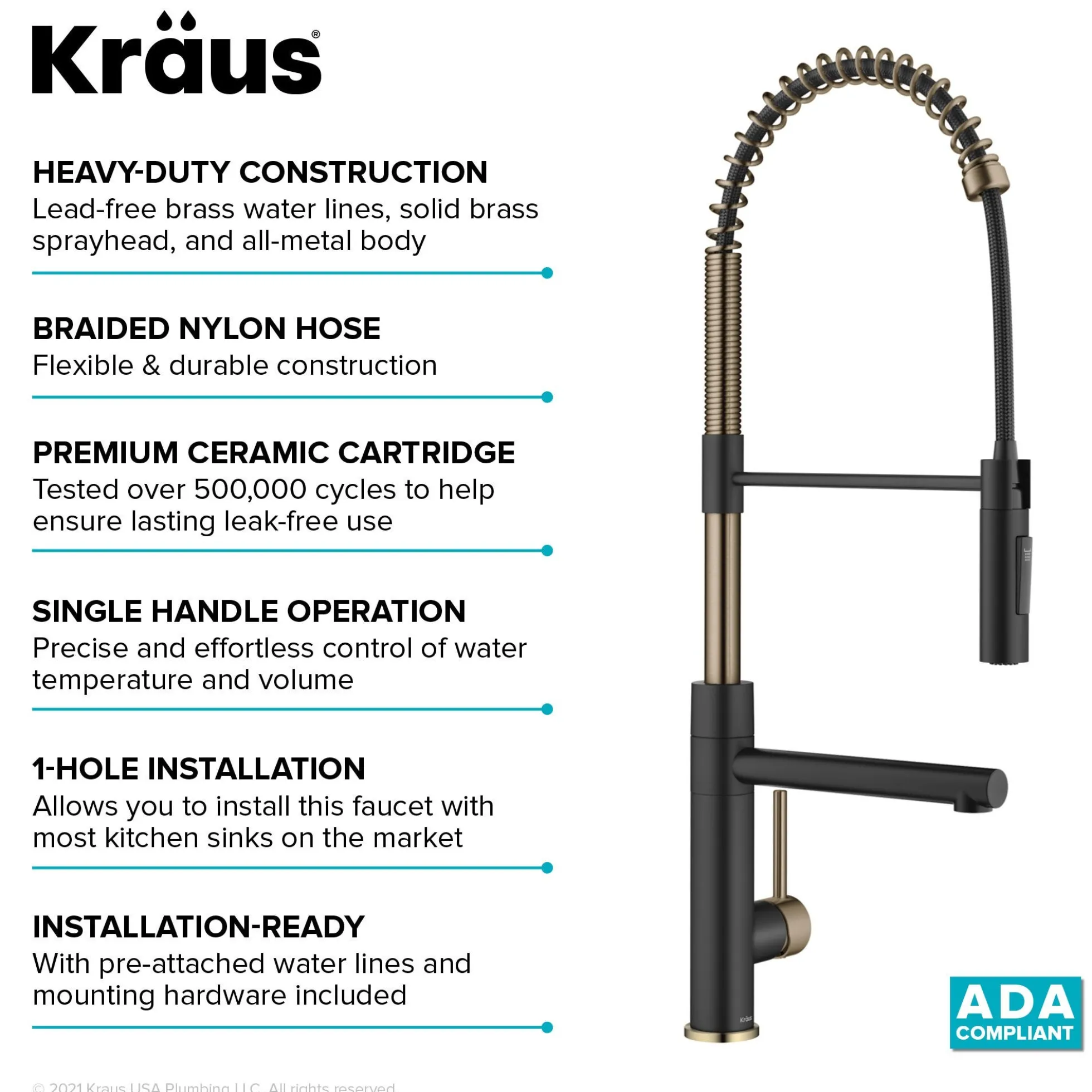 CommercialStylePull-Down Single Handle Kitchen Faucet with Pot Filler in Spot Free Antique Champagne Bronze / Matte Black