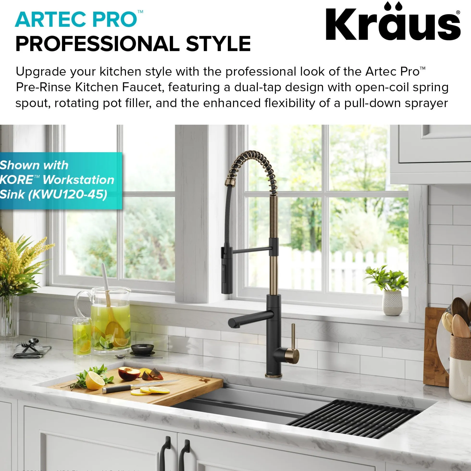 CommercialStylePull-Down Single Handle Kitchen Faucet with Pot Filler in Spot Free Antique Champagne Bronze / Matte Black