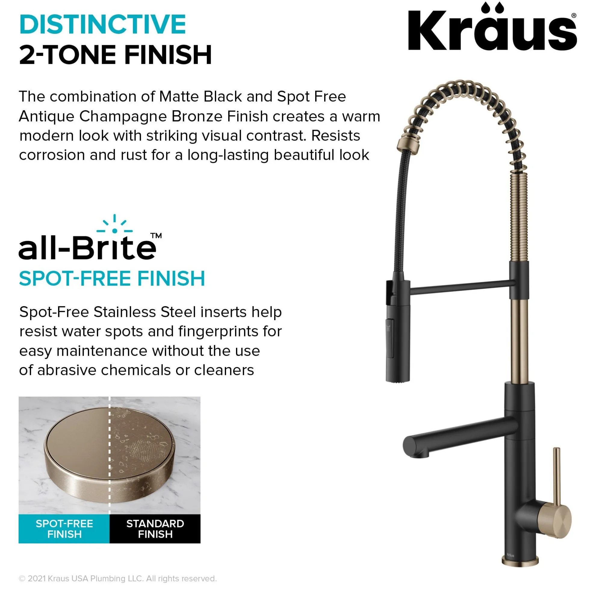 CommercialStylePull-Down Single Handle Kitchen Faucet with Pot Filler in Spot Free Antique Champagne Bronze / Matte Black