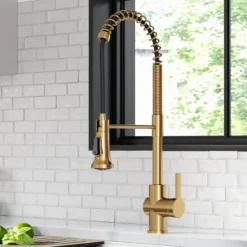 Commercial Style Pull-Down Single Handle Kitchen Faucet in Brushed Brass