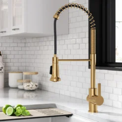 Commercial Style Pull-Down Single Handle Kitchen Faucet in Brushed Brass