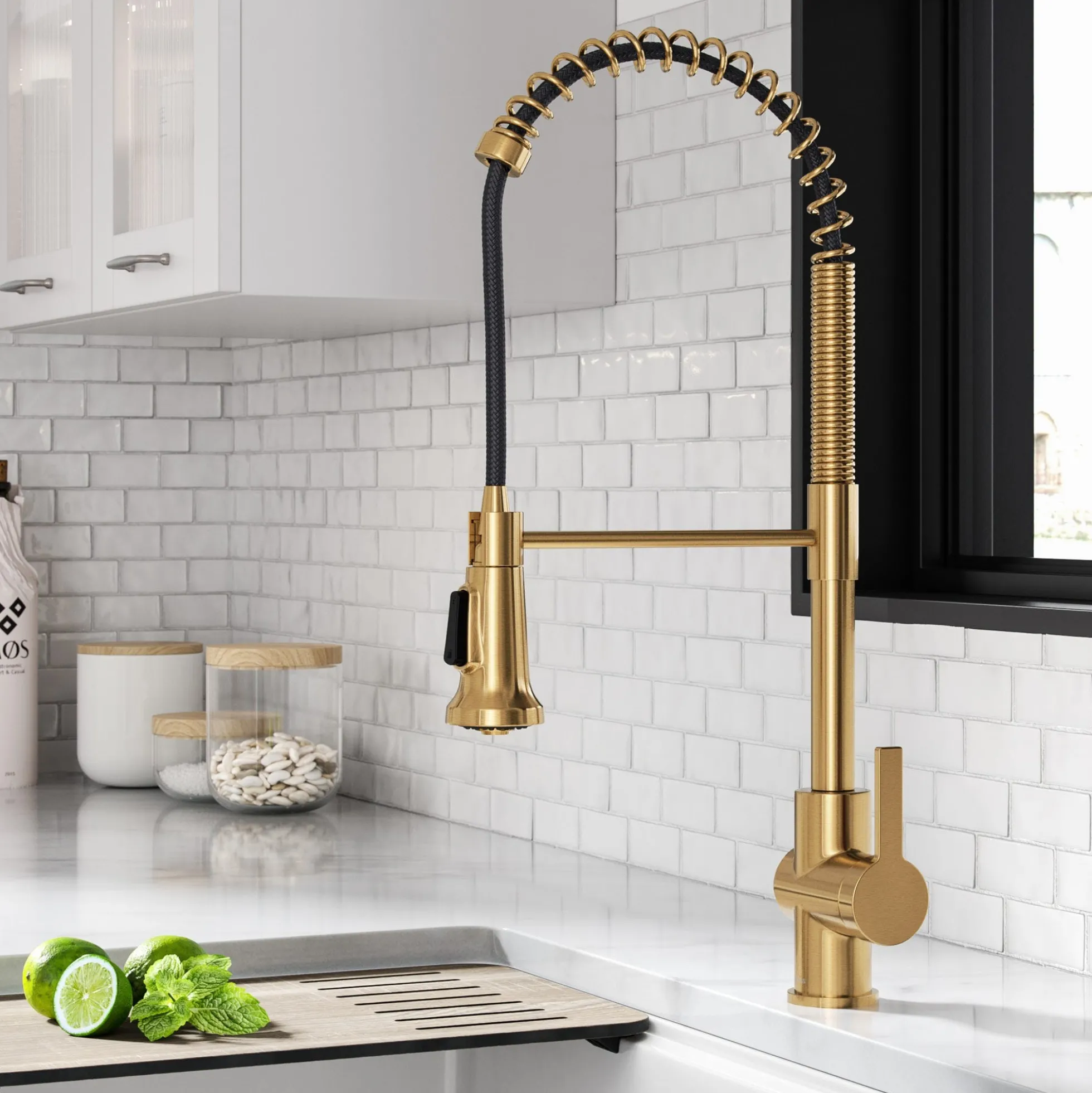 Commercial Style Pull-Down Single Handle Kitchen Faucet in Brushed Brass