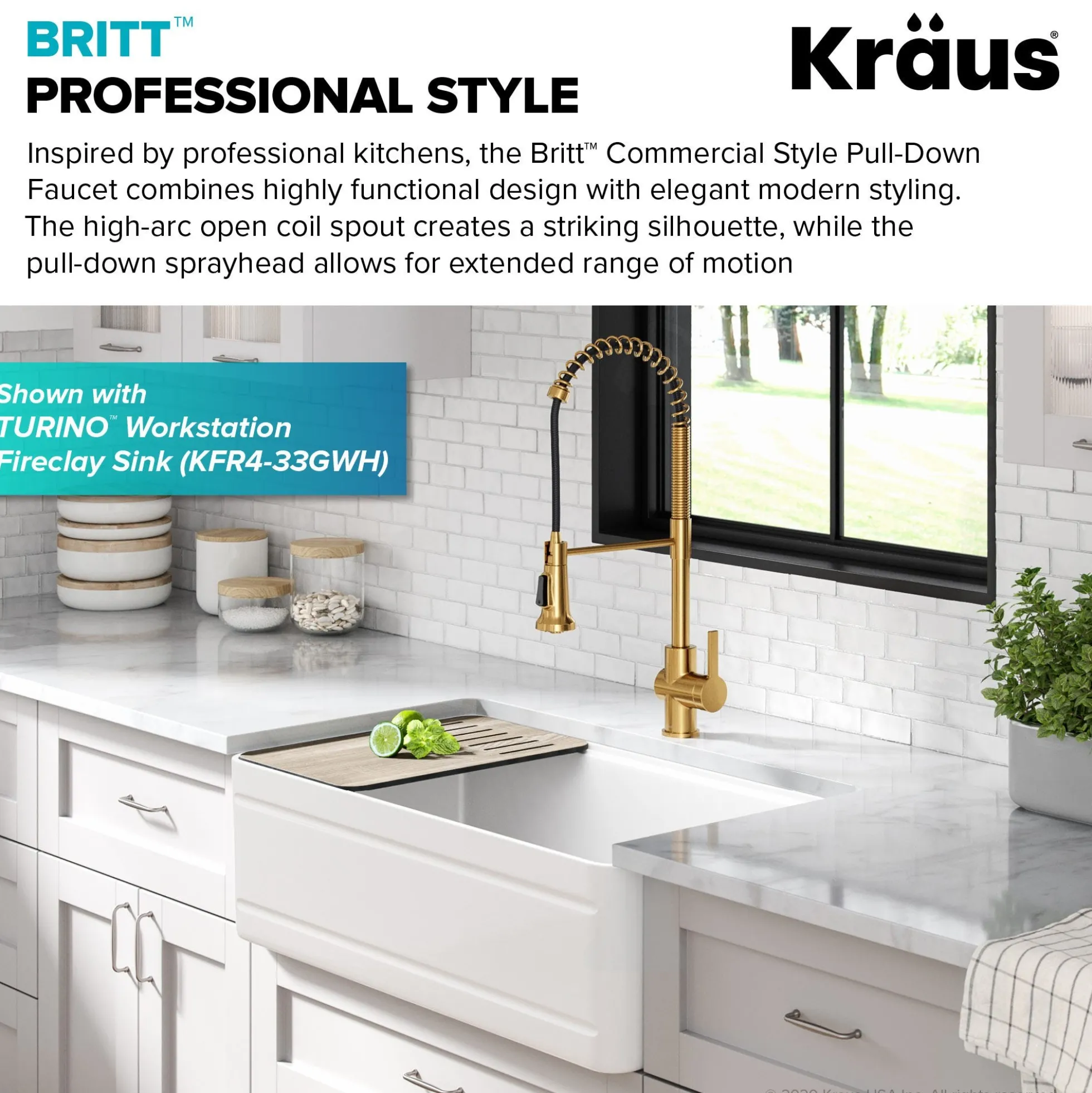 Commercial Style Pull-Down Single Handle Kitchen Faucet in Brushed Brass