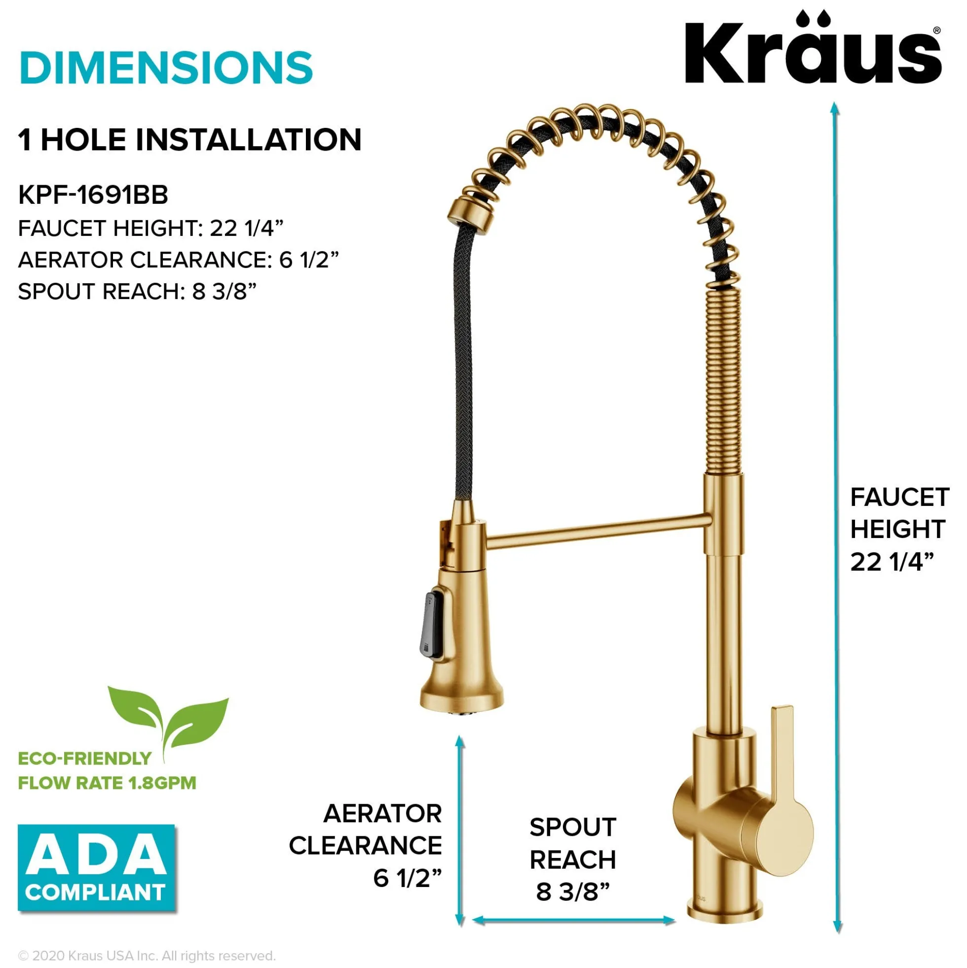 Commercial Style Pull-Down Single Handle Kitchen Faucet in Brushed Brass