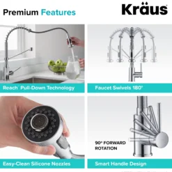 Commercial Style Pull-Down Single Handle 18" Kitchen Faucet in Chrome with Air Gap