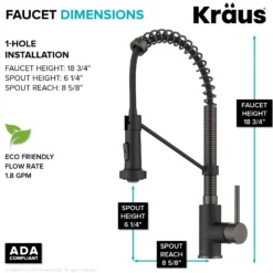 Commercial Style Pull-Down Single Handle 18" Kitchen Faucet in Matte Black/Black Stainless with Air Gap