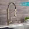 Commercial Style Pull-Down Single Handle 18" Kitchen Faucet in Spot Free Antique Champagne Bronze with Soap Dispenser