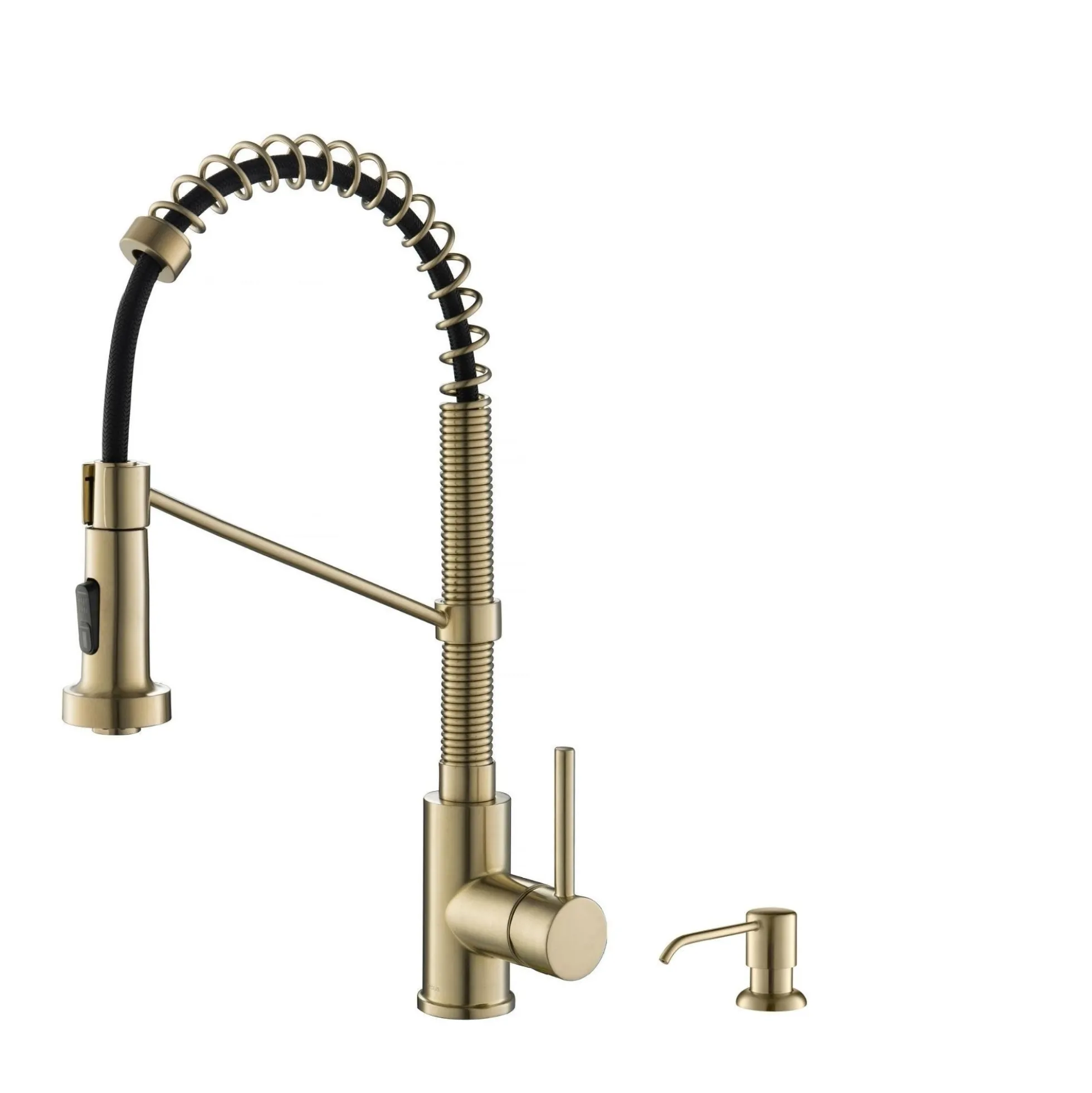 Commercial Style Pull-Down Single Handle 18" Kitchen Faucet in Spot Free Antique Champagne Bronze with Soap Dispenser