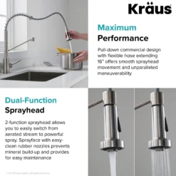 Commercial Style Pull-Down Single Handle 18" Kitchen Faucet in Spot Free Stainless Steel with Soap Dispenser