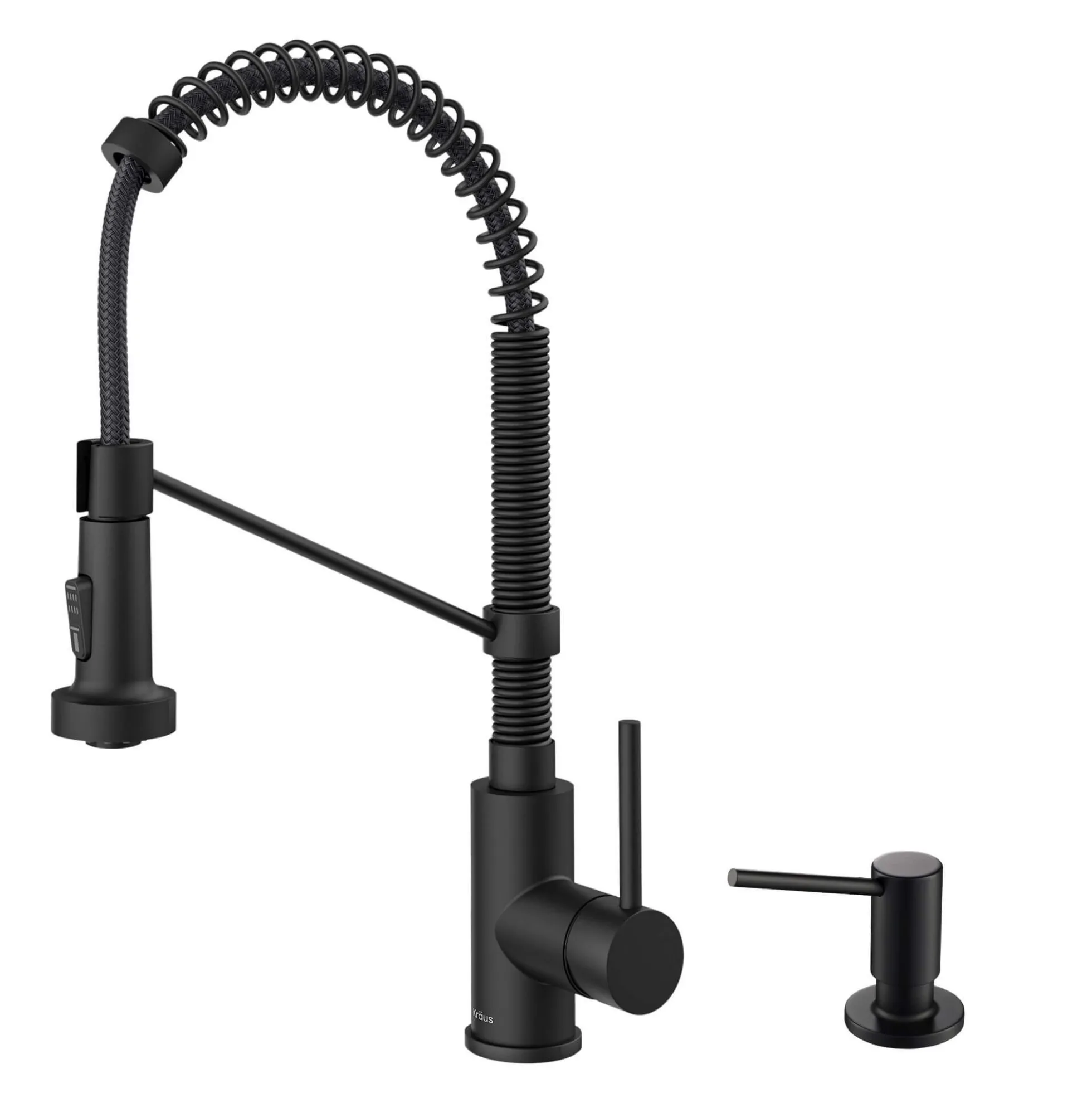 Commercial Style Pull-Down Single Handle 18" Kitchen Faucet in Matte Black with Soap Dispenser