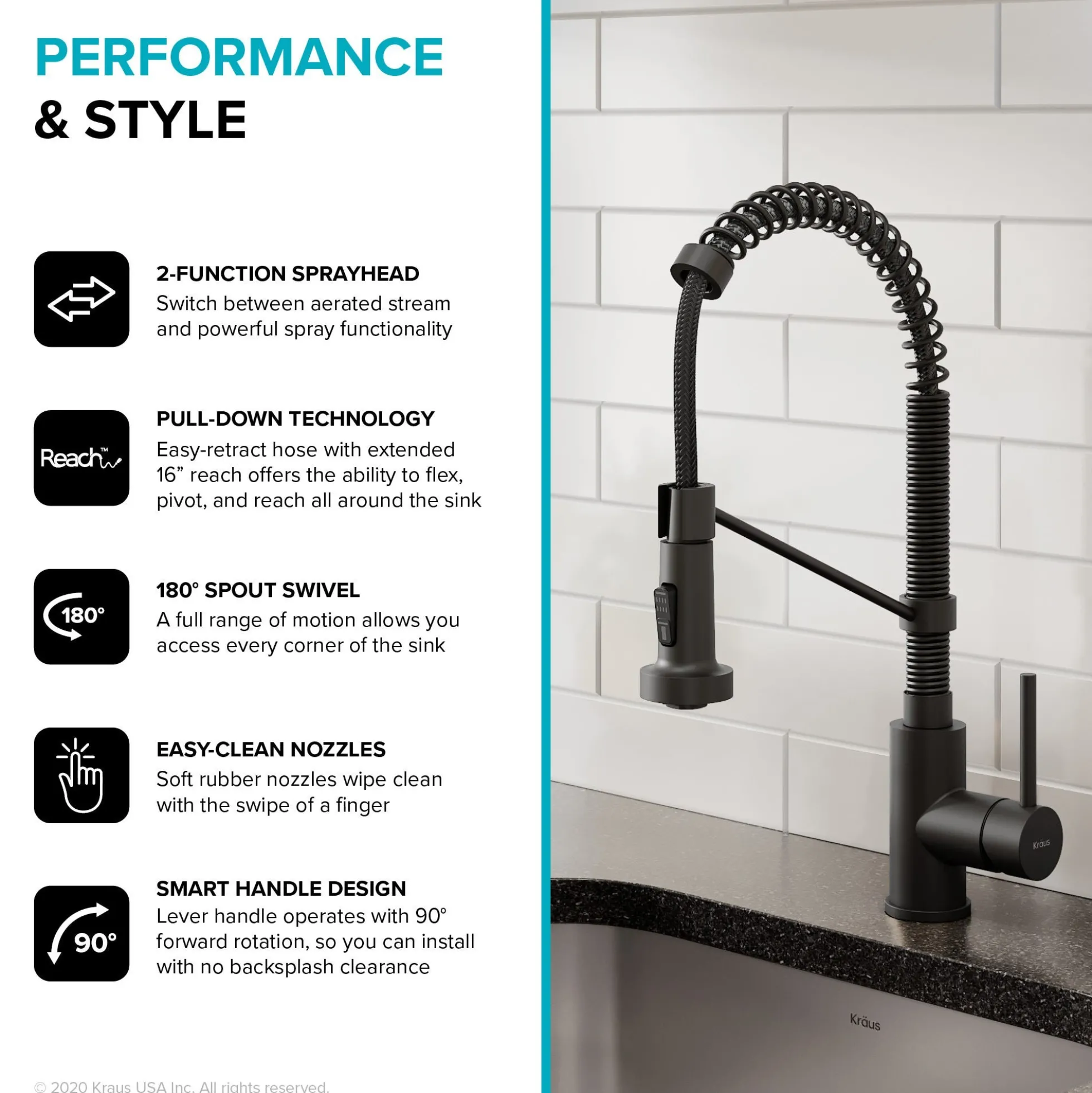 Commercial Style Pull-Down Single Handle 18" Kitchen Faucet in Matte Black with Soap Dispenser
