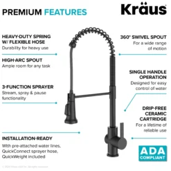 Commercial Style Single Handle Pull Down Kitchen Faucet in Matte Black