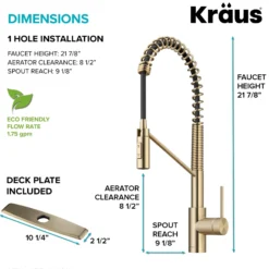 Commercial Style Single Handle Pull Down Kitchen Faucet with QuickDock Top Mount Installation Assembly in Spot Free Antique Champagne Bronze