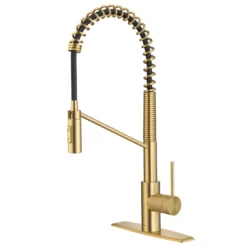Commercial Style Single Handle Pull Down Kitchen Faucet with QuickDock Top Mount Installation Assembly in Brushed Brass