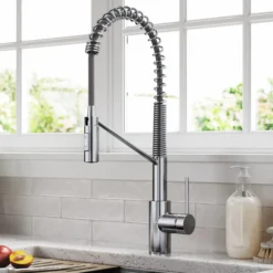 Commercial Style Single Handle Pull Down Kitchen Faucet with QuickDock Top Mount Installation Assembly in Chrome