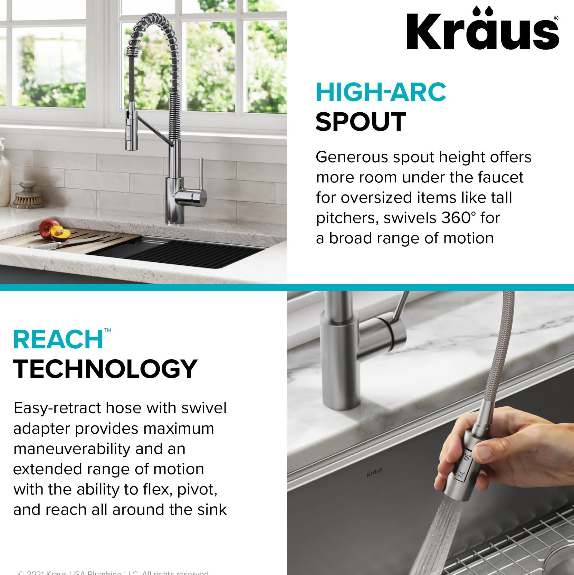 Commercial Style Single Handle Pull Down Kitchen Faucet with QuickDock Top Mount Installation Assembly in Chrome