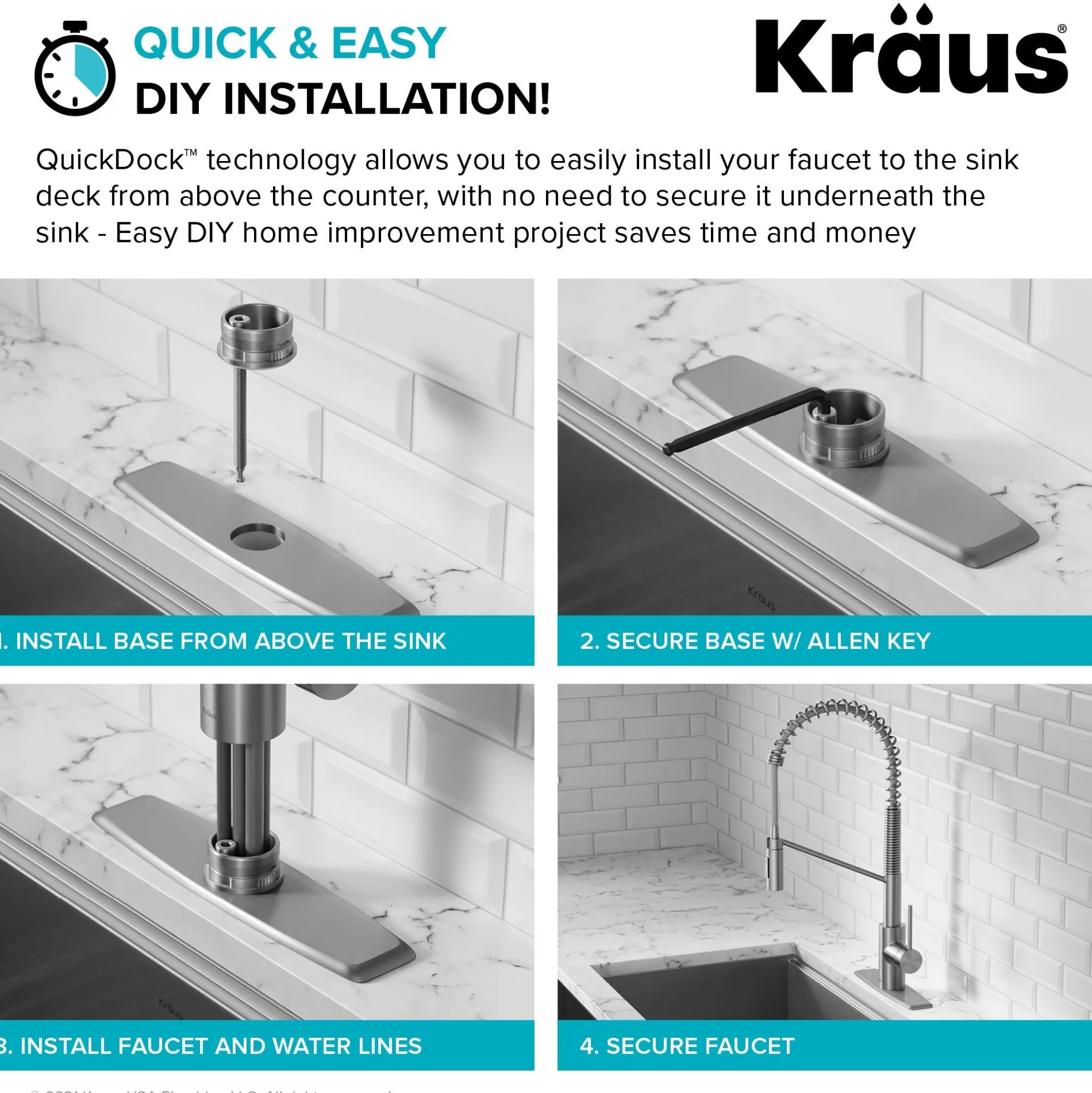 Commercial Style Single Handle Pull Down Kitchen Faucet with QuickDock Top Mount Installation Assembly in Chrome