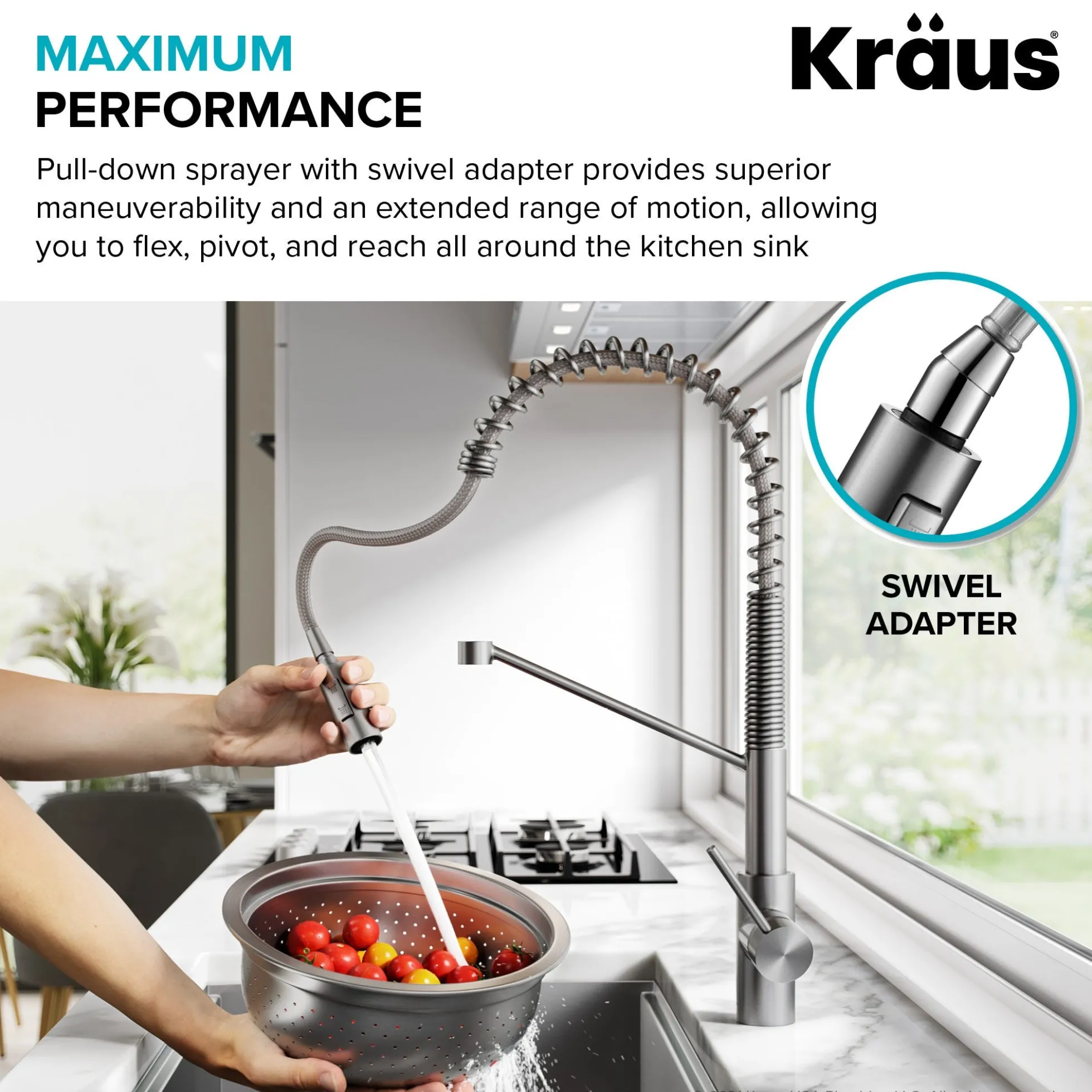 Commercial Style Single Handle Pull Down Kitchen Faucet with QuickDock Top Mount Installation Assembly in Chrome