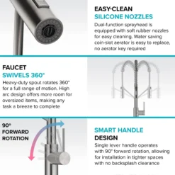 Commercial Style Single Handle Pull Down Kitchen Faucet with QuickDock Top Mount Installation Assembly in Chrome