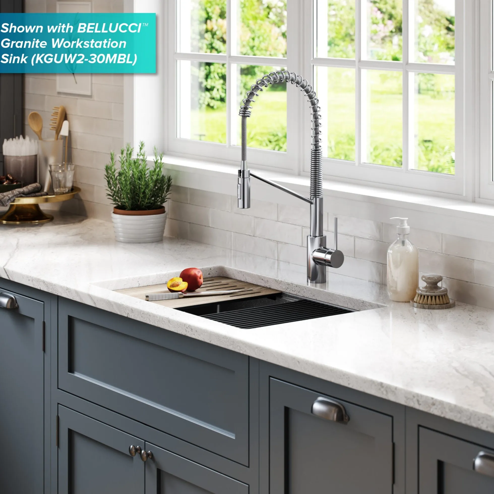Commercial Style Single Handle Pull Down Kitchen Faucet with QuickDock Top Mount Installation Assembly in Chrome