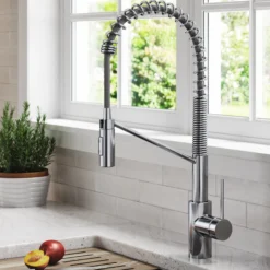 Commercial Style Single Handle Pull Down Kitchen Faucet with QuickDock Top Mount Installation Assembly in Chrome
