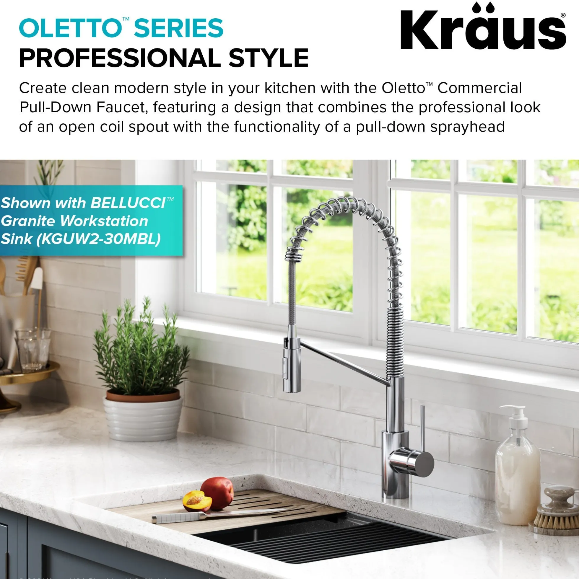 Commercial Style Single Handle Pull Down Kitchen Faucet with QuickDock Top Mount Installation Assembly in Chrome