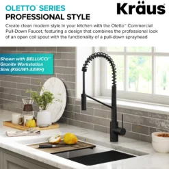 Commercial Style Single Handle Pull Down Kitchen Faucet with QuickDock Top Mount Installation Assembly in Matte Black