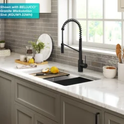 Commercial Style Single Handle Pull Down Kitchen Faucet with QuickDock Top Mount Installation Assembly in Matte Black