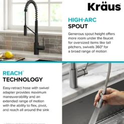 Commercial Style Single Handle Pull Down Kitchen Faucet with QuickDock Top Mount Installation Assembly in Matte Black