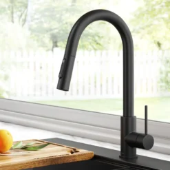 Contemporary Pull-Down Single Handle Kitchen Faucet in Matte Black