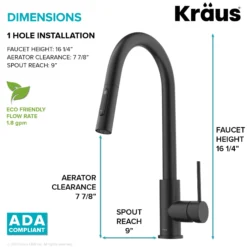 Contemporary Pull-Down Single Handle Kitchen Faucet in Matte Black