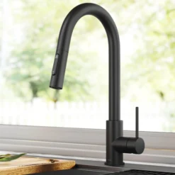 Contemporary Pull-Down Single Handle Kitchen Faucet in Matte Black