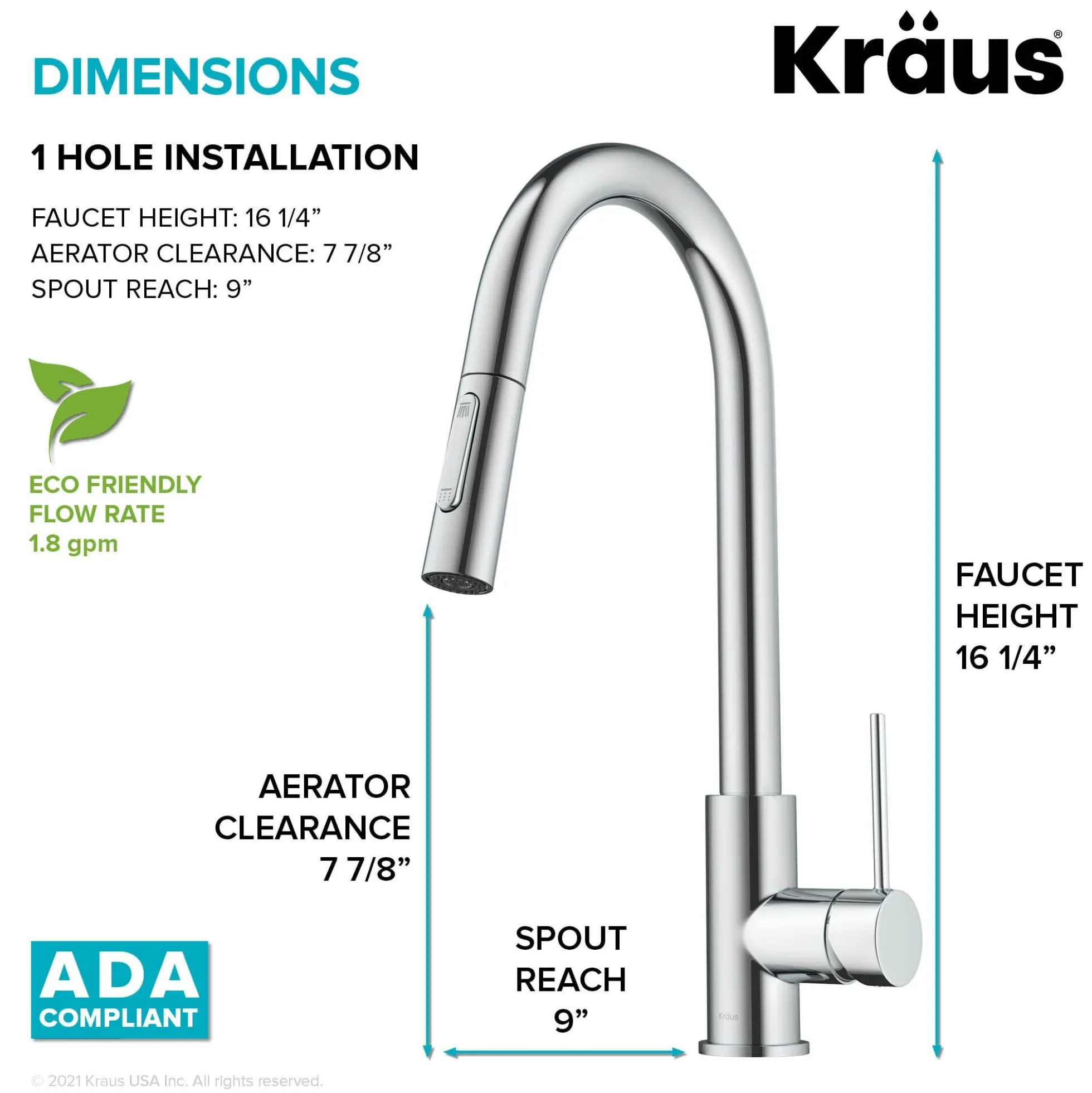 Contemporary Pull-Down Single Handle Kitchen Faucet in Chrome