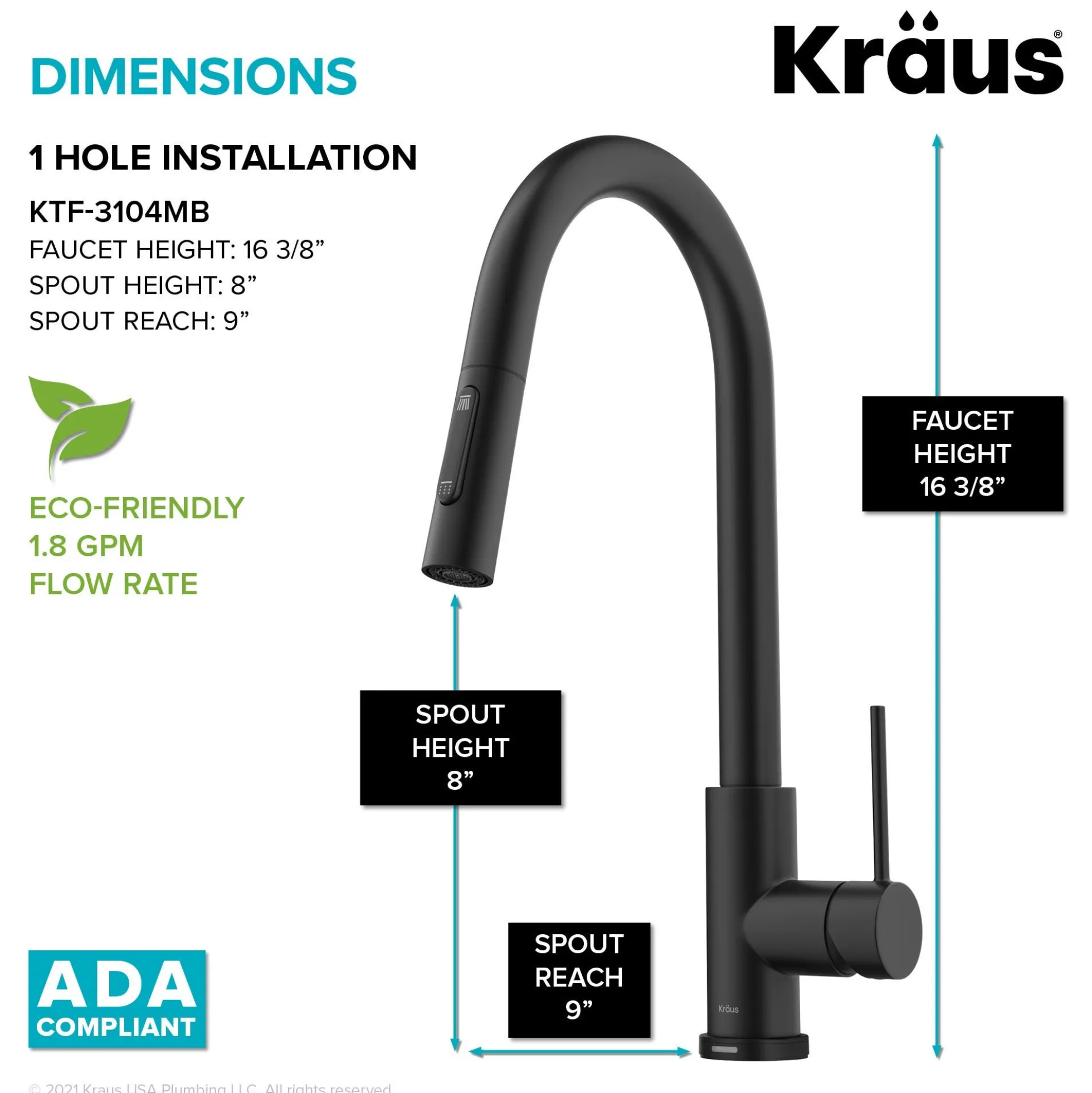 ContemporarySingle-HandleTouch KitchenSink Faucet with Pull Down Sprayer inMatte Black