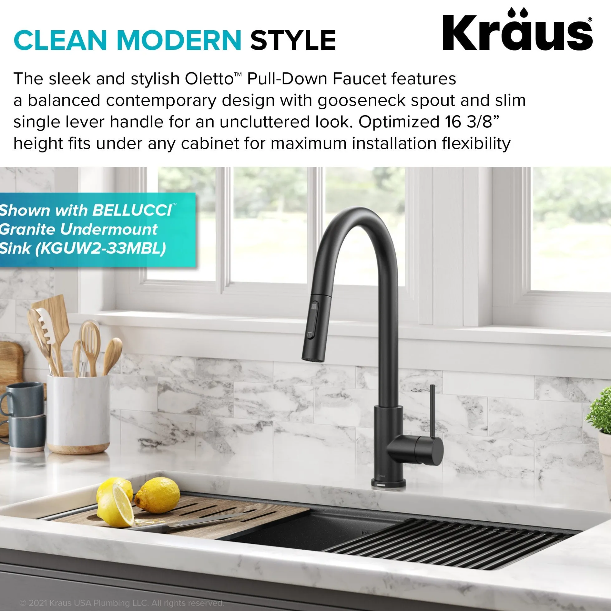 ContemporarySingle-HandleTouch KitchenSink Faucet with Pull Down Sprayer inMatte Black