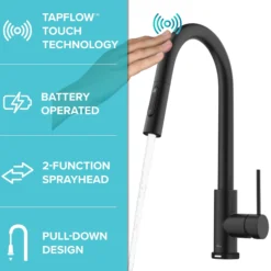 ContemporarySingle-HandleTouch KitchenSink Faucet with Pull Down Sprayer inMatte Black